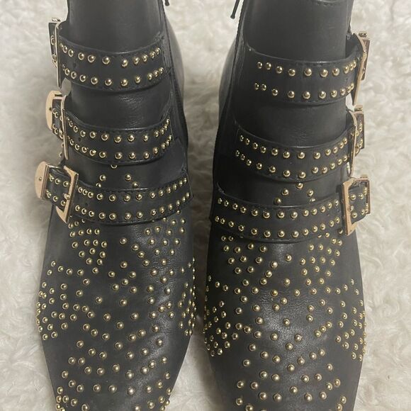 Jeffrey Campbell Starburst leather Black Studded Ankle Boots with Buckles SZ8.5 - Picture 9 of 13
